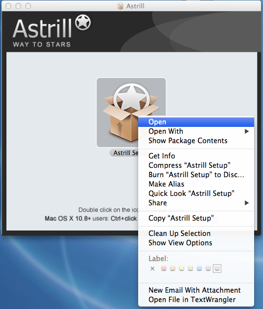 Pantalla de configuración de Astrill