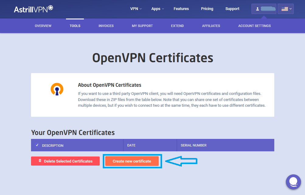 Astrill Openvpn Certificates Generation Page