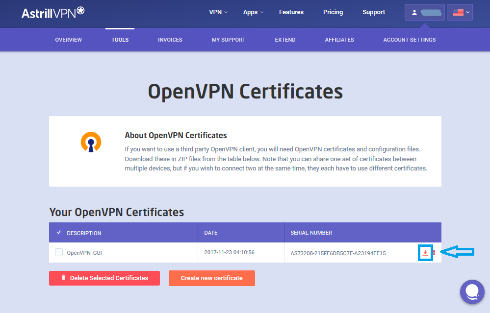 Astrill Openvpn Certificates Generation Page