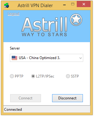 Astrill Dialer Login Screen