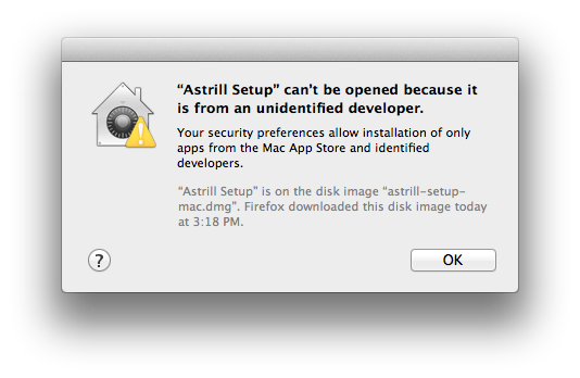 Invite d'avertissement Astrill sur Mac