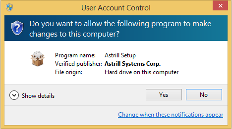 Astrill Warning Prompt on Windows