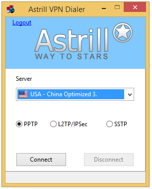 Astrill Dialer Login Screen