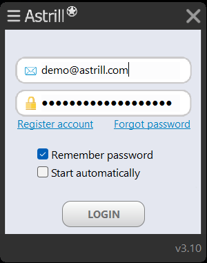 Astrill Login Screen