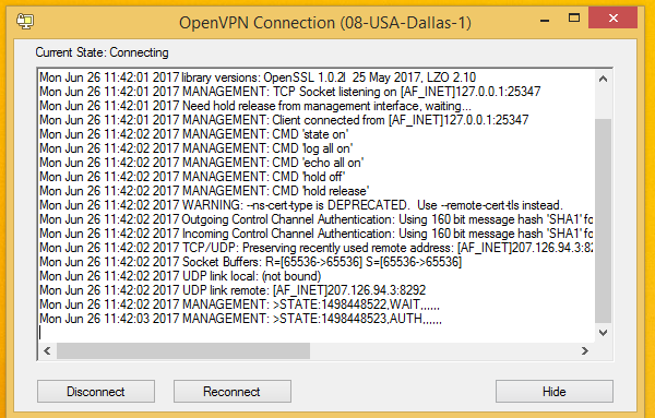 Openvpn GUI Connected Tray Popup Notification