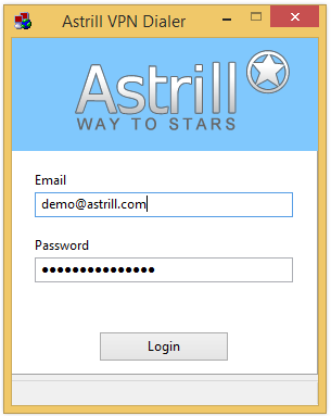 Astrill Dialer Login Screen